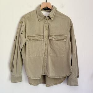 ALLSAINTS Button Up Cotton Cutout Blouse Size 4 Green